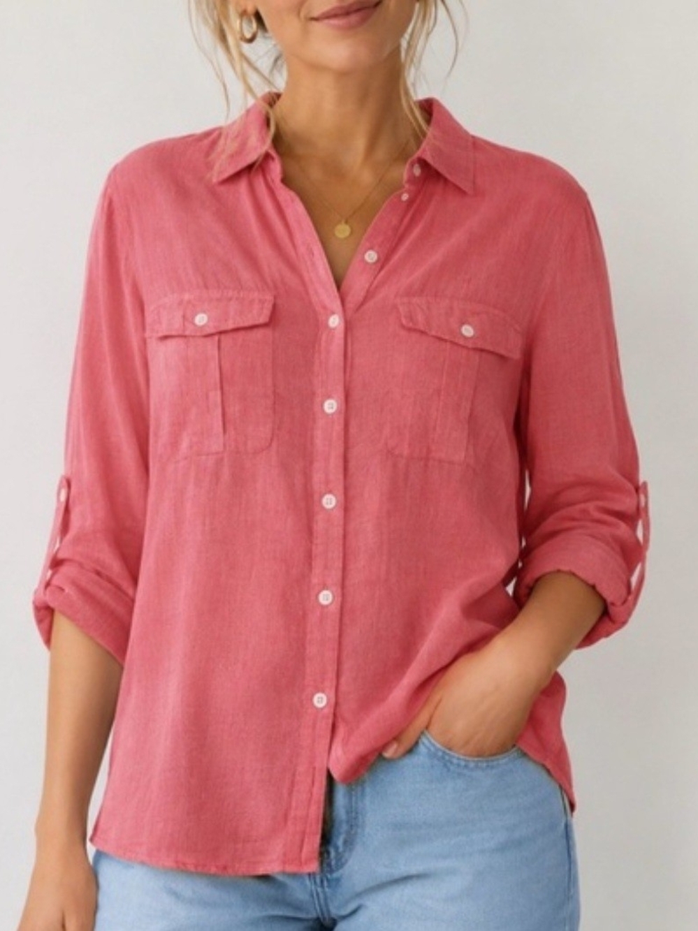 J. Crew Coral Pink Button-Front Utility Shirt